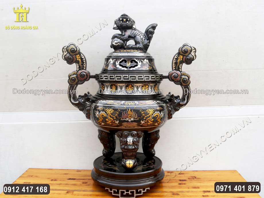 Đỉnh đồng khảm ngũ sắc cao 65Cm